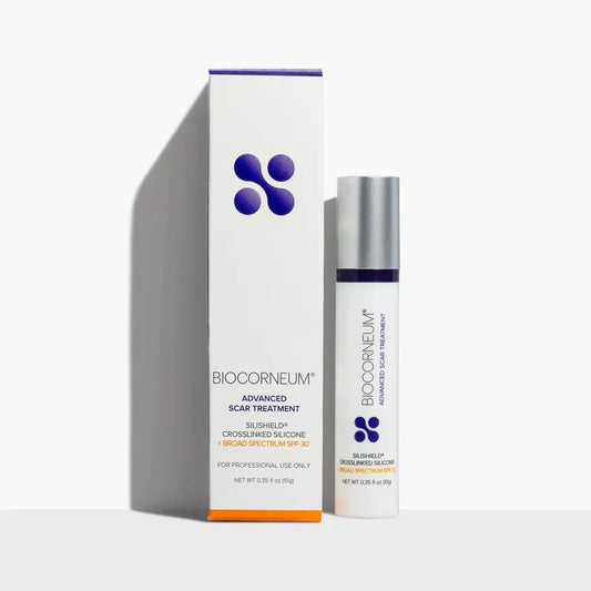 L08071 - BIOCORNEUM Silicone Scar Gel + SPF 30 - 10g container and carton; pictured professional-use label